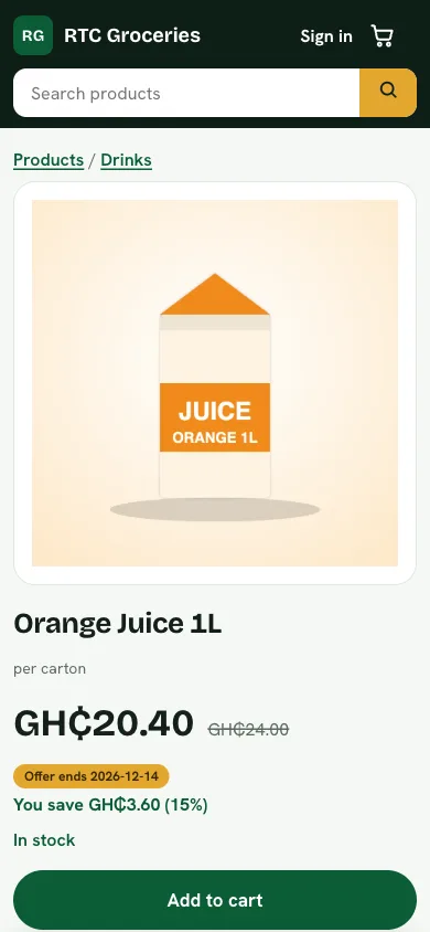 A product page showing the price, the saving and the offer end date